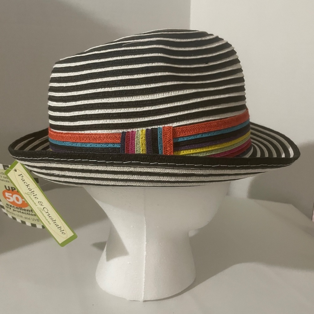 Striped Fedora Hat with Multicolor Band